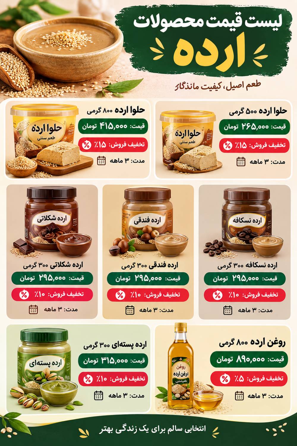 لیست قیمت محصولات صنایع غذایی نشاط آور یزد